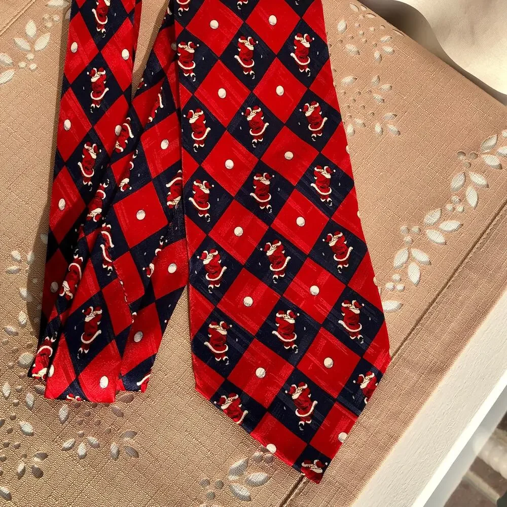 American Greetings Vintage Santa Golf Swing Print Silk Necktie